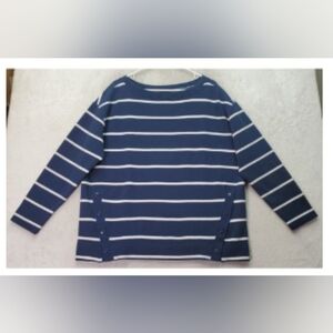 Lou & Grey Blue and White Striped Sweater With Snap Details